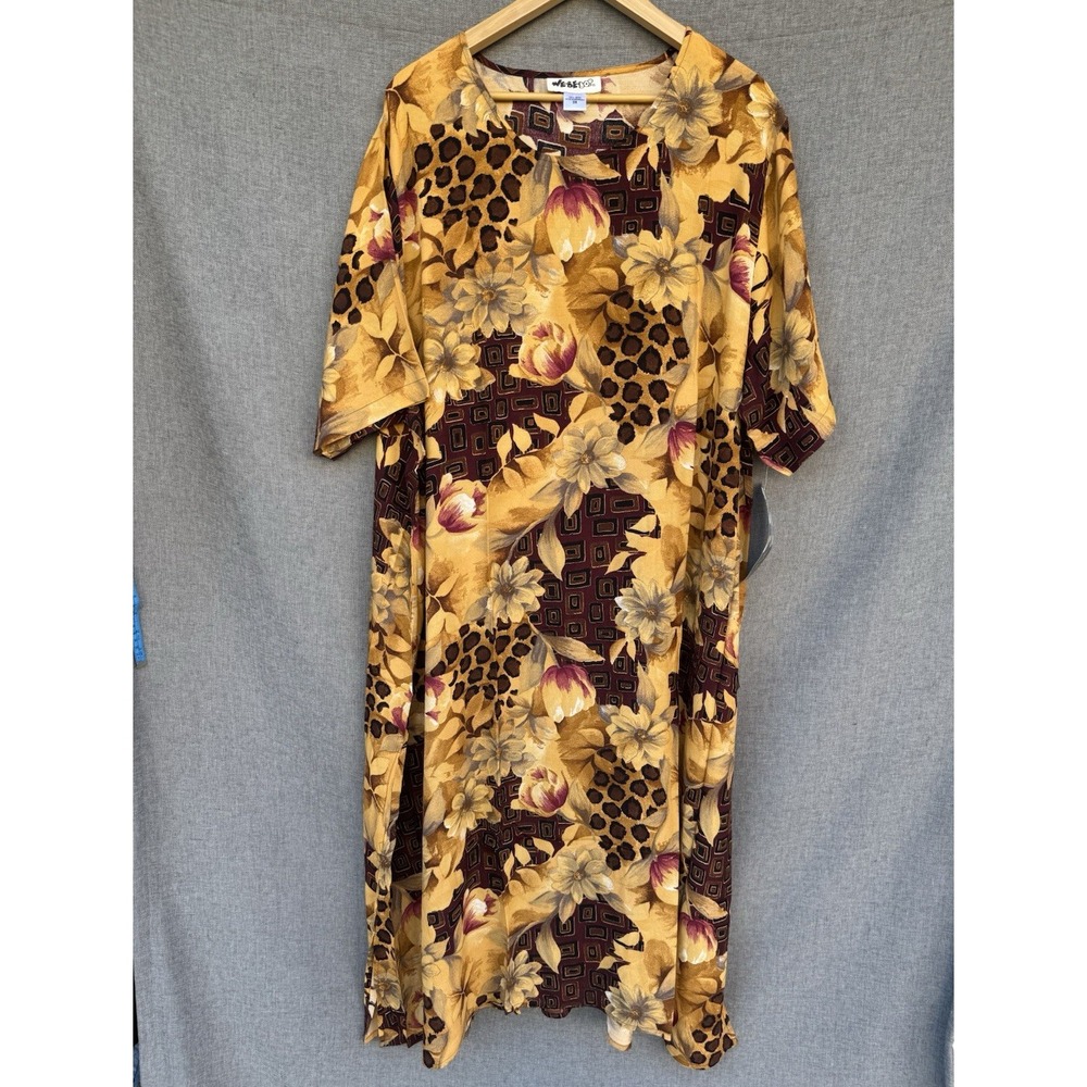 Vintage 90s We Be Bop Dress 3X Plus Abstract Floral Animal Brown Art Boho Rayon